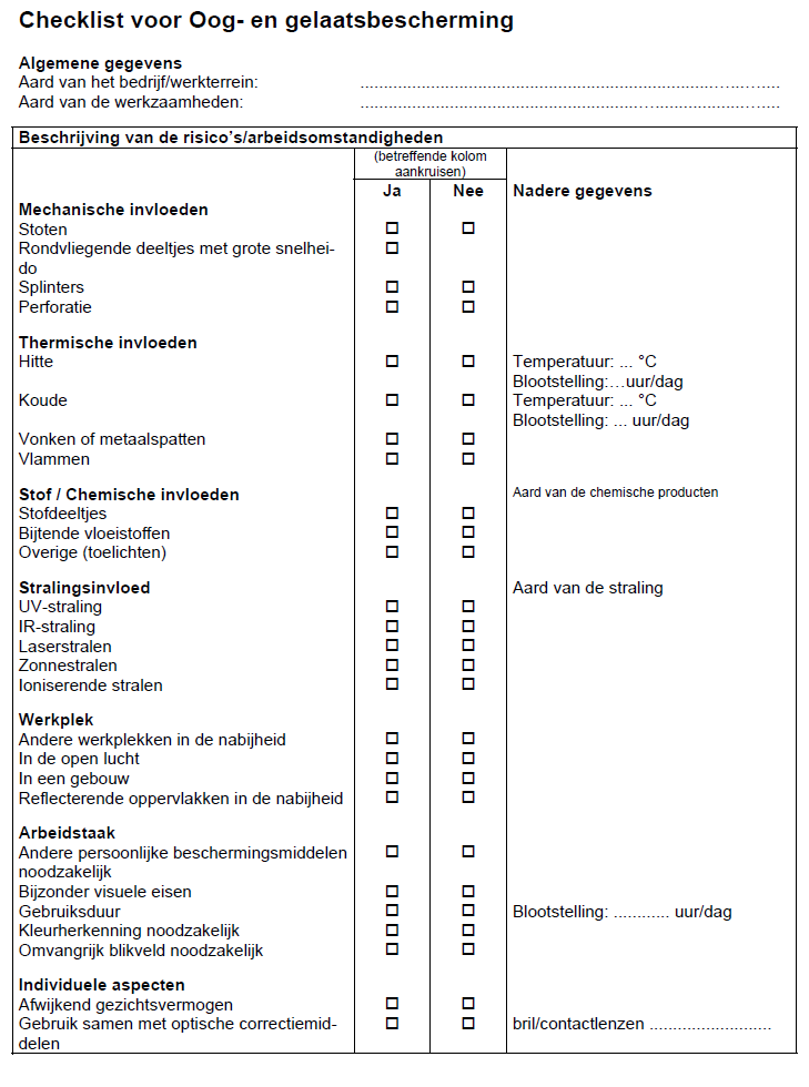 Checklist Oogbescherming